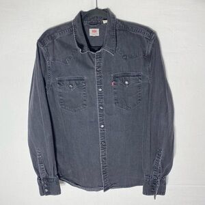 Vintage Y2K Levi's Washed Black Denim Snap Front Long Sleeve Shirt M